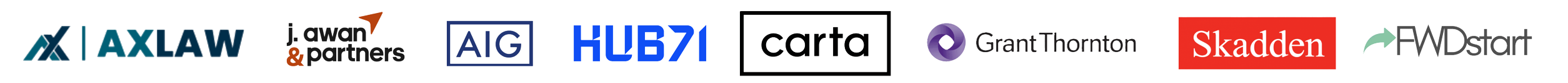 IMX partners and providers: ADGM, AX Law, j.awan and partners, AIG, HUB71, Carta, Grant Thornton, Skadden and FWDstart